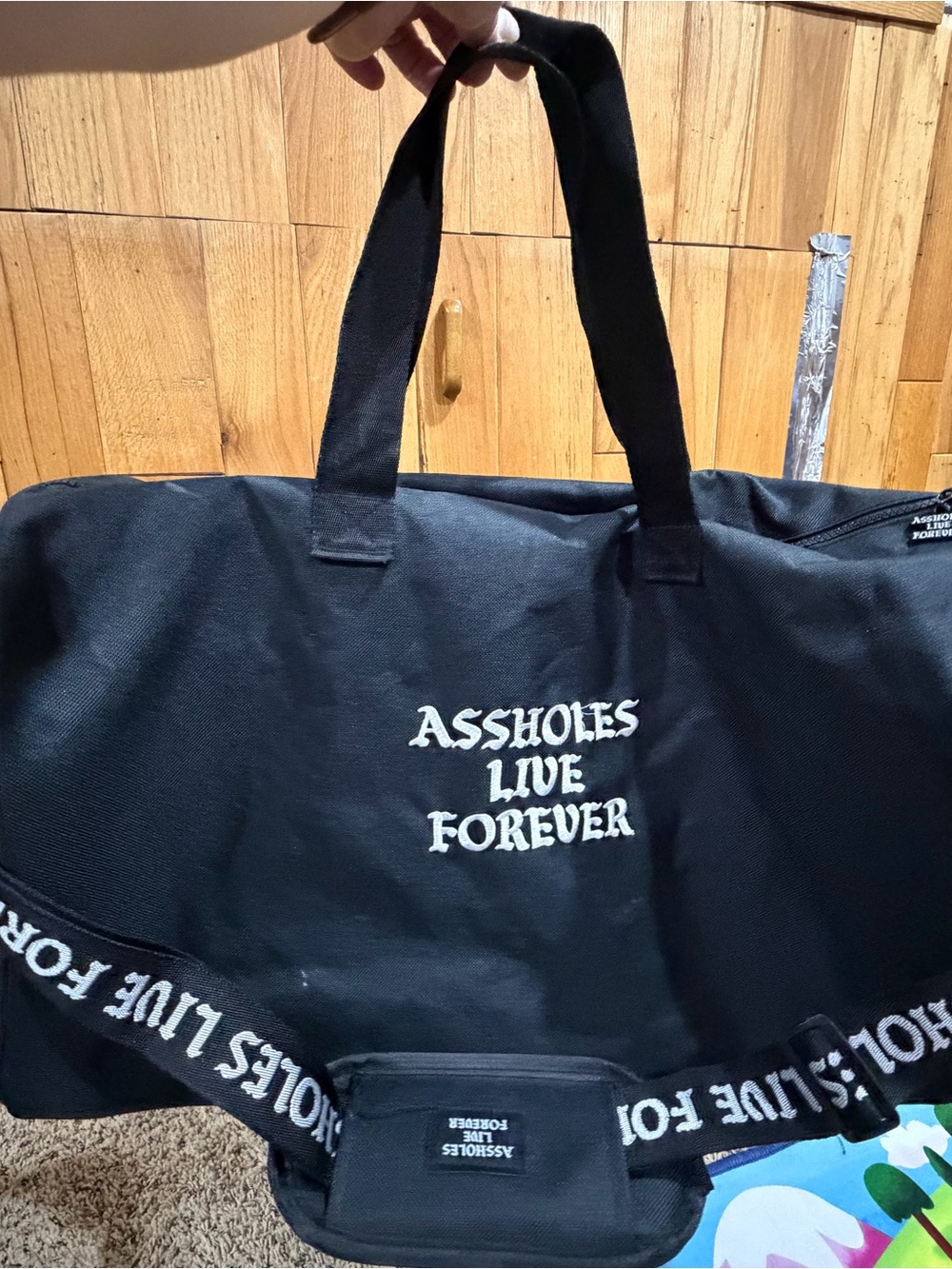 Black 'ASSHOLES LIVE FOREVER' Walk of Shame Canvas Duffle Bag
